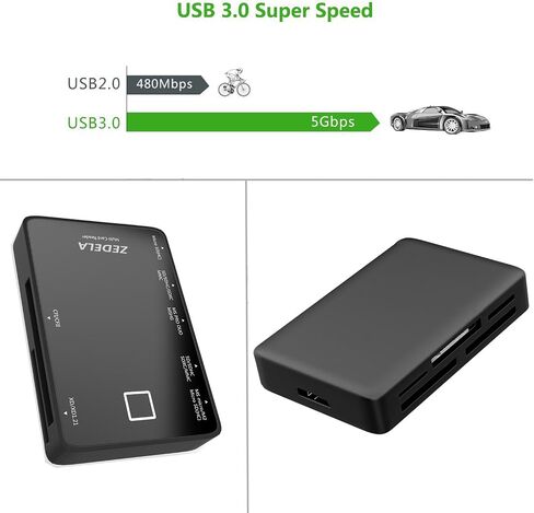 SD Card Reader, Zedela USB 3.0 Card Reader for Micro SD/SDXC/CF/SD/SDHC/MS/XD/T-Flash/MMC Camera Memory Card,7 in 1 Adapter USB Card Reader/Writer(5Gbps) for Mac OS,Windows,Linux,Chrome in Saudi Arabia