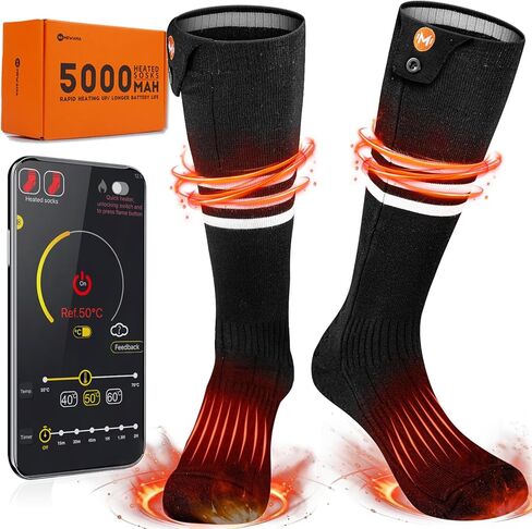 جوارب ساخنة للرجال والنساء، جوارب MewaMaA APP للتحكم في البطارية ساخنة قابلة لإعادة الشحن وقابلة للغسل، جوارب كهربائية لتدفئة القدم للمشي لمسافات طويلة وركوب الدراجات والتخييم والتزلج والصيد والعمل في الهواء الطلق، جوارب تسخين جوارب دافئة in Kuwait