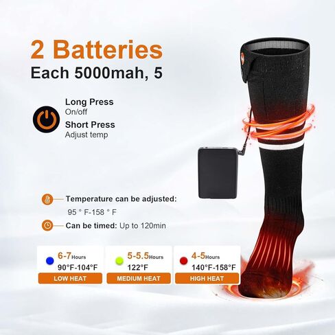 جوارب ساخنة للرجال والنساء، جوارب MewaMaA APP للتحكم في البطارية ساخنة قابلة لإعادة الشحن وقابلة للغسل، جوارب كهربائية لتدفئة القدم للمشي لمسافات طويلة وركوب الدراجات والتخييم والتزلج والصيد والعمل في الهواء الطلق، جوارب تسخين جوارب دافئة in Kuwait