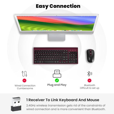 cimetech Wireless Keyboard and Mouse, [Rechargeable Mouse][Silent Scissor Switch Key][Labor-Saving Buttons]Ultra Slim Wireless Computer Keyboard and Mouse, Easy Setup for PC/Laptop/Mac/Windows - White in Kuwait
