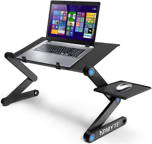 Extra Wide Adjustable Laptop Stand with Cooling Fan & Mouse Pad for 17 Inch Computer, Portable Ergonomic Lap Desk for Bed Sofa Couch Office (Aluminum Table Tray: 19", Black) in Saudi Arabia