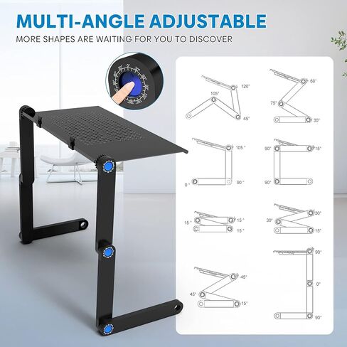Extra Wide Adjustable Laptop Stand with Cooling Fan & Mouse Pad for 17 Inch Computer, Portable Ergonomic Lap Desk for Bed Sofa Couch Office (Aluminum Table Tray: 19", Black) in Saudi Arabia