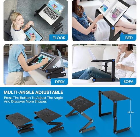 Extra Wide Adjustable Laptop Stand with Cooling Fan & Mouse Pad for 17 Inch Computer, Portable Ergonomic Lap Desk for Bed Sofa Couch Office (Aluminum Table Tray: 19", Black) in Saudi Arabia