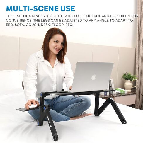 Extra Wide Adjustable Laptop Stand with Cooling Fan & Mouse Pad for 17 Inch Computer, Portable Ergonomic Lap Desk for Bed Sofa Couch Office (Aluminum Table Tray: 19", Black) in Saudi Arabia