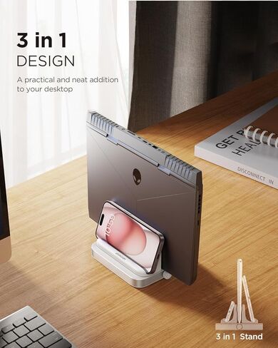 حامل كمبيوتر محمول عمودي من JOYROOM، [سهل الاستخدام وموفر للمساحة] حامل كمبيوتر محمول من الألومنيوم مع مقابض قابلة للتعديل لأجهزة MacBook/Surface/Dell/Chrome Book/أجهزة الكمبيوتر المحمولة المخصصة للألعاب [حتى 17.3 بوصة] أبيض in Kuwait