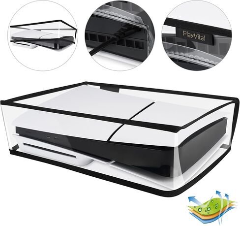 غطاء غبار أفقي من PlayVital لإصدار قرص PS5 النحيف (التصميم الأصغر الجديد)، غطاء حماية شفاف مقاوم للغبار ومقاوم للماء لوحدة تحكم PS5 النحيفة in Kuwait