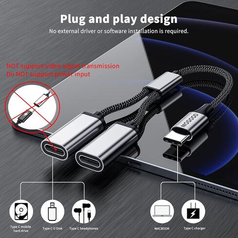 USB C to Dual USB C Female Adapter, 2 Ports, Not for Monitor and Charging, Incredibly Durable, Super Fit, 5V/0.9A Power Output in Saudi Arabia