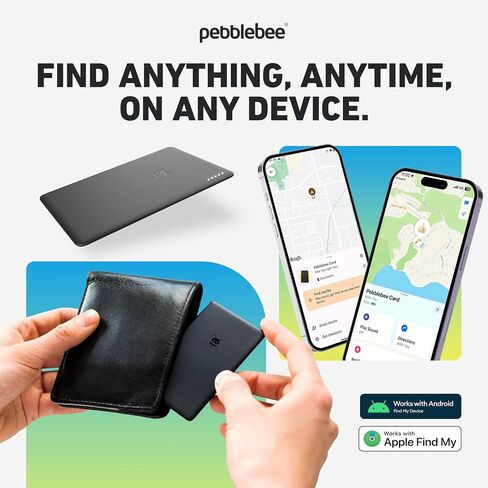 Pebblebee Tracker Card Universal - Rechargeable Slim Item Tracker | Alternative to Air Tag & Android Trackers | 18-Month Battery Life | Works with Android & iOS Find My Apps | LED & Sound Alerts in Saudi Arabia