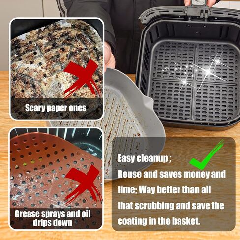 Silicone Liners Square 7 inches for Air Fryer, 2 Pcs Non-stick Food-grade Reusable Silicone Pot Baking Tray Basket Bowl Oven Air Fryer Accessories in Saudi Arabia