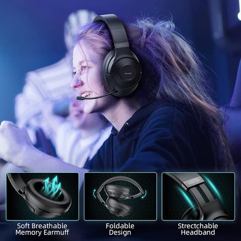 2.4Ghz Wireless Gaming Headset for PC, PS5, PS4, MacBook, with Microphone, Over-Ear Bluetooth Gaming Headphones for Cell Phone, Soft Earmuff - 40 Hours Playtime, Only Wired Mode for Xbox Series in Saudi Arabia