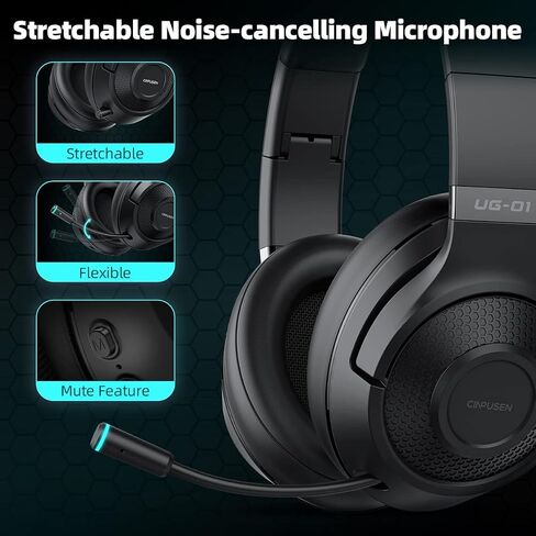 2.4Ghz Wireless Gaming Headset for PC, PS5, PS4, MacBook, with Microphone, Over-Ear Bluetooth Gaming Headphones for Cell Phone, Soft Earmuff - 40 Hours Playtime, Only Wired Mode for Xbox Series in Saudi Arabia