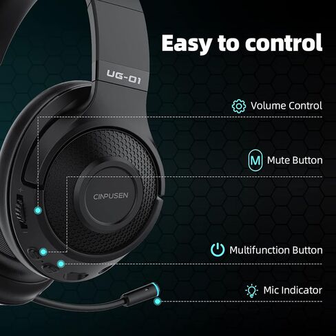 2.4Ghz Wireless Gaming Headset for PC, PS5, PS4, MacBook, with Microphone, Over-Ear Bluetooth Gaming Headphones for Cell Phone, Soft Earmuff - 40 Hours Playtime, Only Wired Mode for Xbox Series in Saudi Arabia
