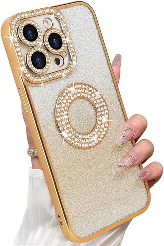 Losin لهاتف iPhone 15 Pro Max Bling Case للنساء والفتيات الفاخرة المتدرجة اللامعة الماسية اللامعة حجر الراين حماية عدسة الكاميرا غطاء سيليكون ناعم مقاوم للصدمات لهاتف iPhone 15 Pro Max 6.7 بوصة، ذهبي in Kuwait