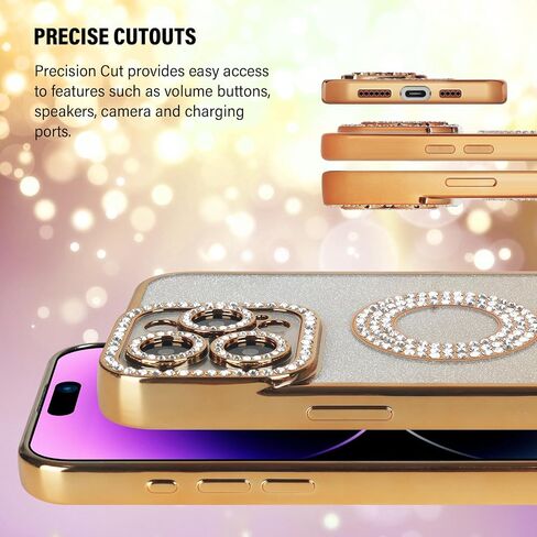 Losin لهاتف iPhone 15 Pro Max Bling Case للنساء والفتيات الفاخرة المتدرجة اللامعة الماسية اللامعة حجر الراين حماية عدسة الكاميرا غطاء سيليكون ناعم مقاوم للصدمات لهاتف iPhone 15 Pro Max 6.7 بوصة، ذهبي in Kuwait