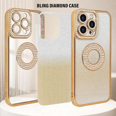 Losin لهاتف iPhone 15 Pro Max Bling Case للنساء والفتيات الفاخرة المتدرجة اللامعة الماسية اللامعة حجر الراين حماية عدسة الكاميرا غطاء سيليكون ناعم مقاوم للصدمات لهاتف iPhone 15 Pro Max 6.7 بوصة، ذهبي in Kuwait