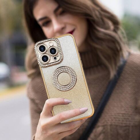 Losin لهاتف iPhone 15 Pro Max Bling Case للنساء والفتيات الفاخرة المتدرجة اللامعة الماسية اللامعة حجر الراين حماية عدسة الكاميرا غطاء سيليكون ناعم مقاوم للصدمات لهاتف iPhone 15 Pro Max 6.7 بوصة، ذهبي in Kuwait