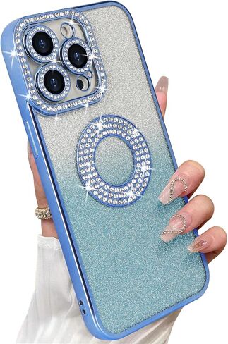 Losin لهاتف iPhone 15 Pro Max Bling Case للنساء والفتيات الفاخرة المتدرجة اللامعة الماسية اللامعة حجر الراين حماية عدسة الكاميرا غطاء سيليكون ناعم مقاوم للصدمات لهاتف iPhone 15 Pro Max 6.7 بوصة، ذهبي in Kuwait
