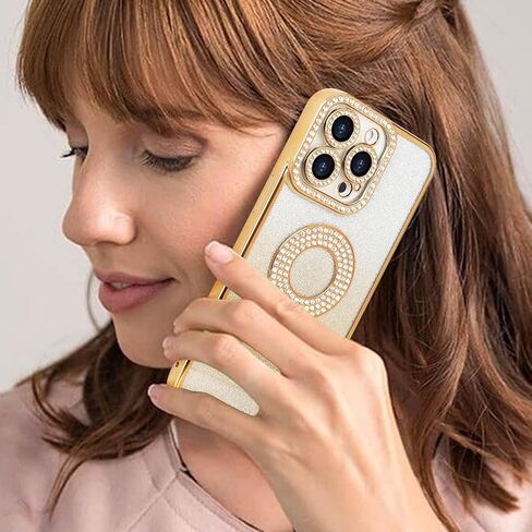 Losin لهاتف iPhone 15 Pro Max Bling Case للنساء والفتيات الفاخرة المتدرجة اللامعة الماسية اللامعة حجر الراين حماية عدسة الكاميرا غطاء سيليكون ناعم مقاوم للصدمات لهاتف iPhone 15 Pro Max 6.7 بوصة، ذهبي in Kuwait