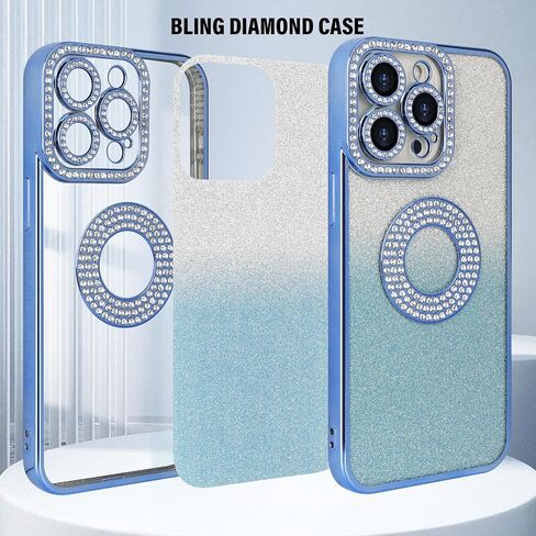 Losin لهاتف iPhone 15 Pro Max Bling Case للنساء والفتيات الفاخرة المتدرجة اللامعة الماسية اللامعة حجر الراين حماية عدسة الكاميرا غطاء سيليكون ناعم مقاوم للصدمات لهاتف iPhone 15 Pro Max 6.7 بوصة، ذهبي in Kuwait