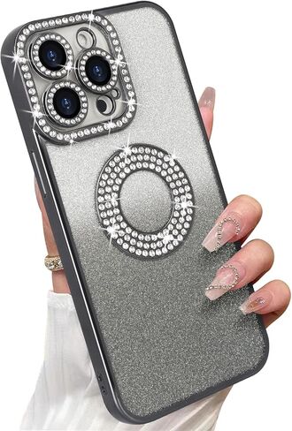 Losin for iPhone 15 Pro Max Bling Case Women Girls Luxury Gradient Glitter Diamond Case Sparkle Rhinestone Camera Lens Protection Soft Silicone Shockproof Cover for iPhone 15 Pro Max 6.7 inch, Gold in Kuwait