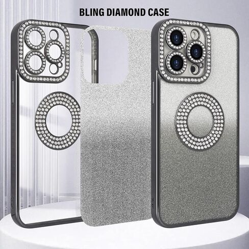 Losin for iPhone 15 Pro Max Bling Case Women Girls Luxury Gradient Glitter Diamond Case Sparkle Rhinestone Camera Lens Protection Soft Silicone Shockproof Cover for iPhone 15 Pro Max 6.7 inch, Gold in Kuwait
