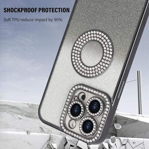 Losin for iPhone 15 Pro Max Bling Case Women Girls Luxury Gradient Glitter Diamond Case Sparkle Rhinestone Camera Lens Protection Soft Silicone Shockproof Cover for iPhone 15 Pro Max 6.7 inch, Gold in Kuwait