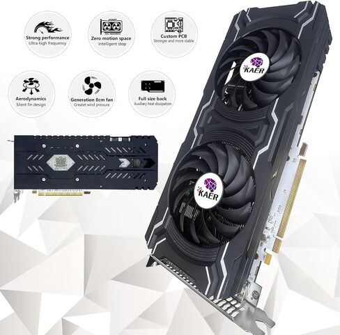 بطاقة رسومات KAER RX580 سعة 8 جيجابايت GDDR5 256 بت بطاقة رسومات كمبيوتر مع مراوح مزدوجة 1284/7000 ميجاهرتز، بطاقة رسومات ألعاب PCI Express 3.0، سطح مكتب DVI HDMI DP in Saudi Arabia