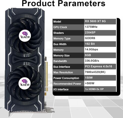 بطاقة رسومات KAER RX580 سعة 8 جيجابايت GDDR5 256 بت بطاقة رسومات كمبيوتر مع مراوح مزدوجة 1284/7000 ميجاهرتز، بطاقة رسومات ألعاب PCI Express 3.0، سطح مكتب DVI HDMI DP in Saudi Arabia