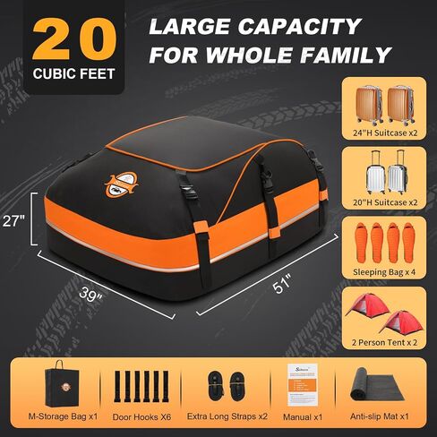 Sailnovo Rooftop Cargo Carrier Roof Bag, 20 Cubic Feet Waterproof Car Rooftop Cargo Carrier Bag fit Car with Without Rack - Cargo Carrier for Top of Vehicle with Tie-Down Strap, Safety Hook in Saudi Arabia