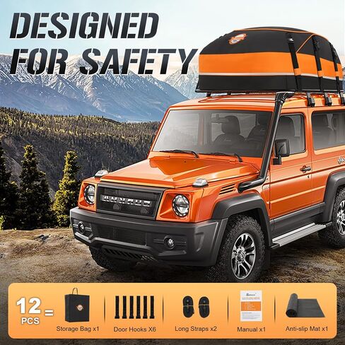 Sailnovo Rooftop Cargo Carrier Roof Bag, 20 Cubic Feet Waterproof Car Rooftop Cargo Carrier Bag fit Car with Without Rack - Cargo Carrier for Top of Vehicle with Tie-Down Strap, Safety Hook in Saudi Arabia