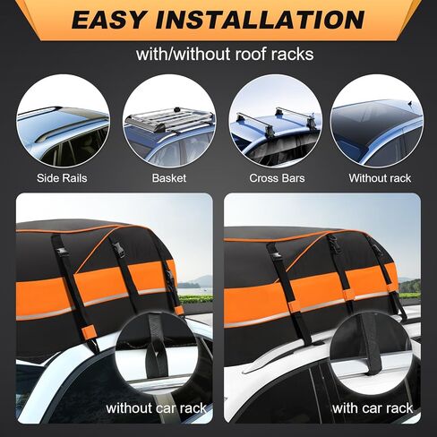 Sailnovo Rooftop Cargo Carrier Roof Bag, 20 Cubic Feet Waterproof Car Rooftop Cargo Carrier Bag fit Car with Without Rack - Cargo Carrier for Top of Vehicle with Tie-Down Strap, Safety Hook in Saudi Arabia
