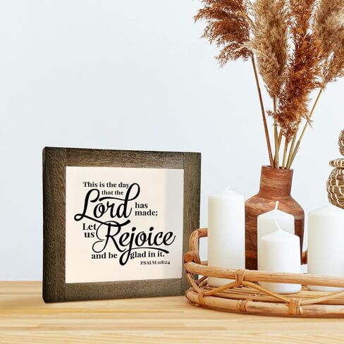 آية الكتاب المقدس مزمور 118:24 لافتة صندوق، هذا هو اليوم الذي صنعه الرب، لوحة خشبية هدية منضدية، ديكور طاولة لافتة ديكور، ديكور منزلي، ديكور مزرعة للرف، عمل فني ديني B1 in Kuwait