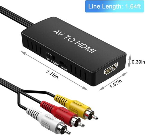 DIGITNOW RCA to HDMI Converter, AV to HDMI Composite Video Audio Converter Adapter, Supports PAL/NTSC for PS2, PS3, STB, VHS, VCR, Blue-Ray DVD in Kuwait