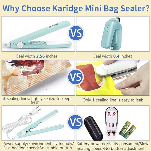 Karidge chip Bag Sealer Mini، مانع تسرب الحرارة المحمول لأكياس الرقائق وأكياس مايلر، حقيبة محمولة لإعادة إغلاق الأكياس لتخزين الطعام - وردي in Kuwait