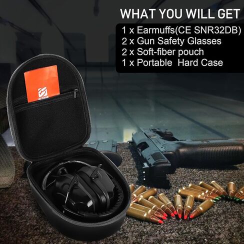 Shooting ear protection safety eamuffs, Gun range hearing protection, Shooting glasses, Earplugs, carrying case in Saudi Arabia