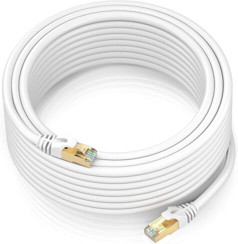 Cat 7 Ethernet Cable 100 ft - High-Speed Internet & Network LAN Patch Cable, RJ45 Connectors - 100ft / White - Perfect for Gaming, Streaming, and More in Saudi Arabia