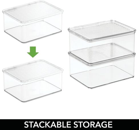 mDesign Plastic Small Stackable Divided Battery Storage Organizer Box with Hinged Lid for AA, AAA, C, D, 9 Volt Sizes, Great Storage for Kitchens, Home Offices, Lumiere Collection, Clear in Saudi Arabia