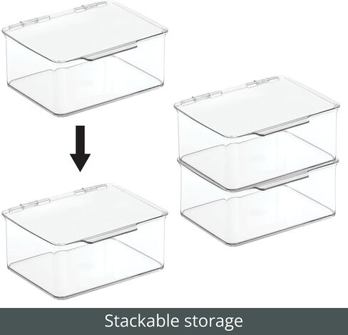 mDesign Plastic Small Stackable Divided Battery Storage Organizer Box with Hinged Lid for AA, AAA, C, D, 9 Volt Sizes, Great Storage for Kitchens, Home Offices, Lumiere Collection, Clear in Saudi Arabia