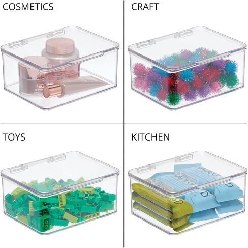 mDesign Plastic Small Stackable Divided Battery Storage Organizer Box with Hinged Lid for AA, AAA, C, D, 9 Volt Sizes, Great Storage for Kitchens, Home Offices, Lumiere Collection, Clear in Saudi Arabia