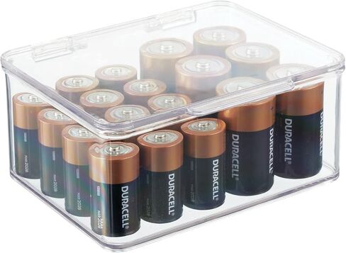 mDesign Plastic Small Stackable Divided Battery Storage Organizer Box with Hinged Lid for AA, AAA, C, D, 9 Volt Sizes, Great Storage for Kitchens, Home Offices, Lumiere Collection, Clear in Saudi Arabia