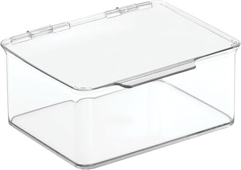 mDesign Plastic Small Stackable Divided Battery Storage Organizer Box with Hinged Lid for AA, AAA, C, D, 9 Volt Sizes, Great Storage for Kitchens, Home Offices, Lumiere Collection, Clear in Saudi Arabia