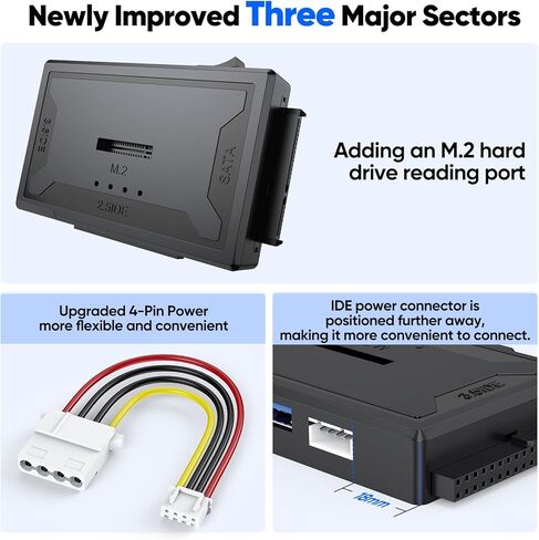 FEMORO Hard Drive Reader 4-in-1, M.2 SATA IDE to USB Docking Station with Power Adapter, 10Gbps NVME Dock, Computer External Ultra Data Recovery Kit for M.2 2.5" 3.5" PATA HDD SSD in Saudi Arabia