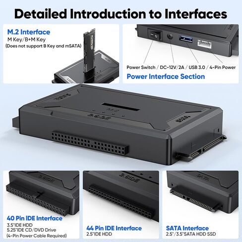 FEMORO Hard Drive Reader 4-in-1, M.2 SATA IDE to USB Docking Station with Power Adapter, 10Gbps NVME Dock, Computer External Ultra Data Recovery Kit for M.2 2.5" 3.5" PATA HDD SSD in Saudi Arabia