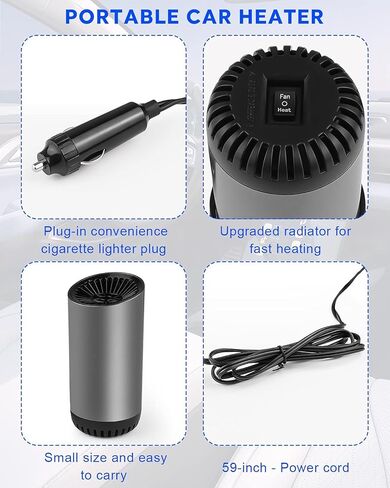 Car Heater, 12V 150W Portable Windshield Defroster Defogger, 2 in 1 Fast Heating and Cooling Thermostat Fan Plug into Cigarette Lighter in Saudi Arabia