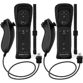 NC 2Pack Motion Plus Wii Controllers مع Nunchucks، وحدات تحكم Wii عن بعد مع المدمج في Motion Plus، متوافقة مع وحدة تحكم Nintendo Wii وWii U، مع حافظة سيليكون وحزام معصم (2 أحمر) in Kuwait
