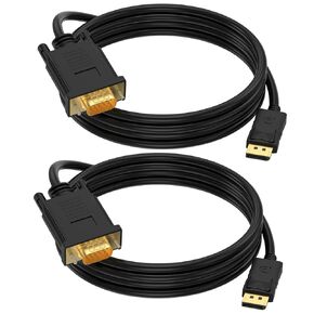 (in) DisplayPort to (Out) VGA Adapter DP to VGA Cable Male to Male Gold-Plated for Computer, Laptop,Monitor, TV, Projector (NOT Bidirectional,) (3 Feet / 2PACK)