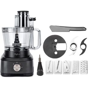 14-Cup French-Fry-Cutter Large Food-Processor - Large Feed Chute, Grey Color, Cheese Shredding, Meat Chopping, Shredding and Slicing, Mixing and Doughing, for Home Use