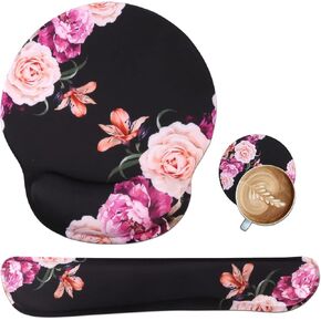 iLeadon Mouse Pad with Wrist Rest Set, Keyboard Wrist Rest + Ergonomic Mouse Pad + Coasters, Easy Typing & Pain Relief Mousepad, Mouse Pad Wrist Support for Computer Home Office, Tropical Leaves