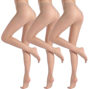 3 Pairs Sheer Tights for Women, 20 Denier Nylon Sheer Black Tights(Black,L)