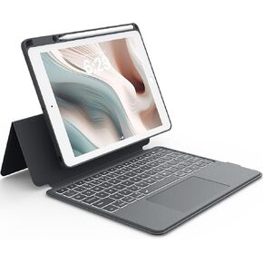 CHESONA Rugged Keyboard Case for iPad 9th 2022/8th/7th Generation, Magnetic Detachable Case, Premium Trackpad, 15°-180° Adjustable Stand, Portrait/Landscape Backlit Keyboard for iPad 10.2-inch, Gray